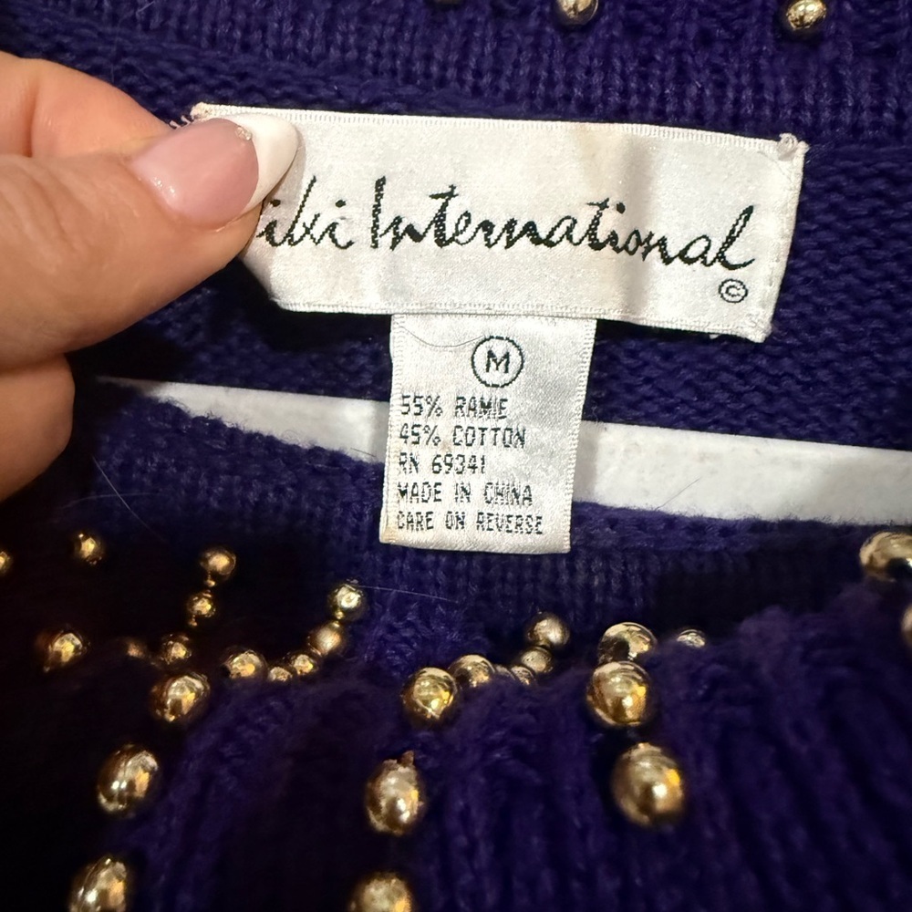 Vintage Purple Studded Knit Sweater Beaded Collar Size M - Picture 7 of 12